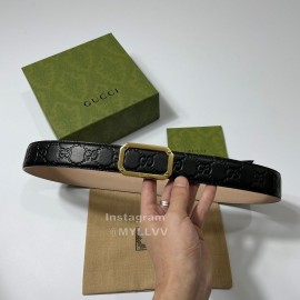 Gucci Embossed Black Leather Gold Square Buckle 35mm Belts