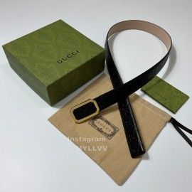 Gucci Embossed Black Leather Gold Square Buckle 35mm Belts