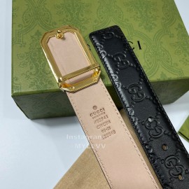 Gucci Embossed Black Leather Gold Square Buckle 35mm Belts
