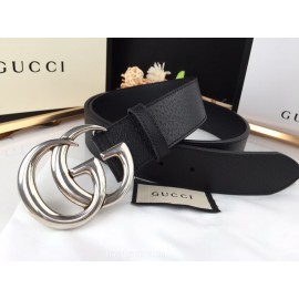 Gucci Fashion Black Calf Silver Gg Buckle 40mm Belts