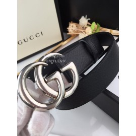 Gucci Fashion Black Calf Silver Gg Buckle 40mm Belts