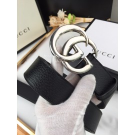 Gucci Fashion Black Calf Silver Gg Buckle 40mm Belts
