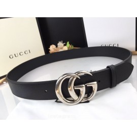 Gucci Fashion Black Calf Silver Gg Buckle 40mm Belts