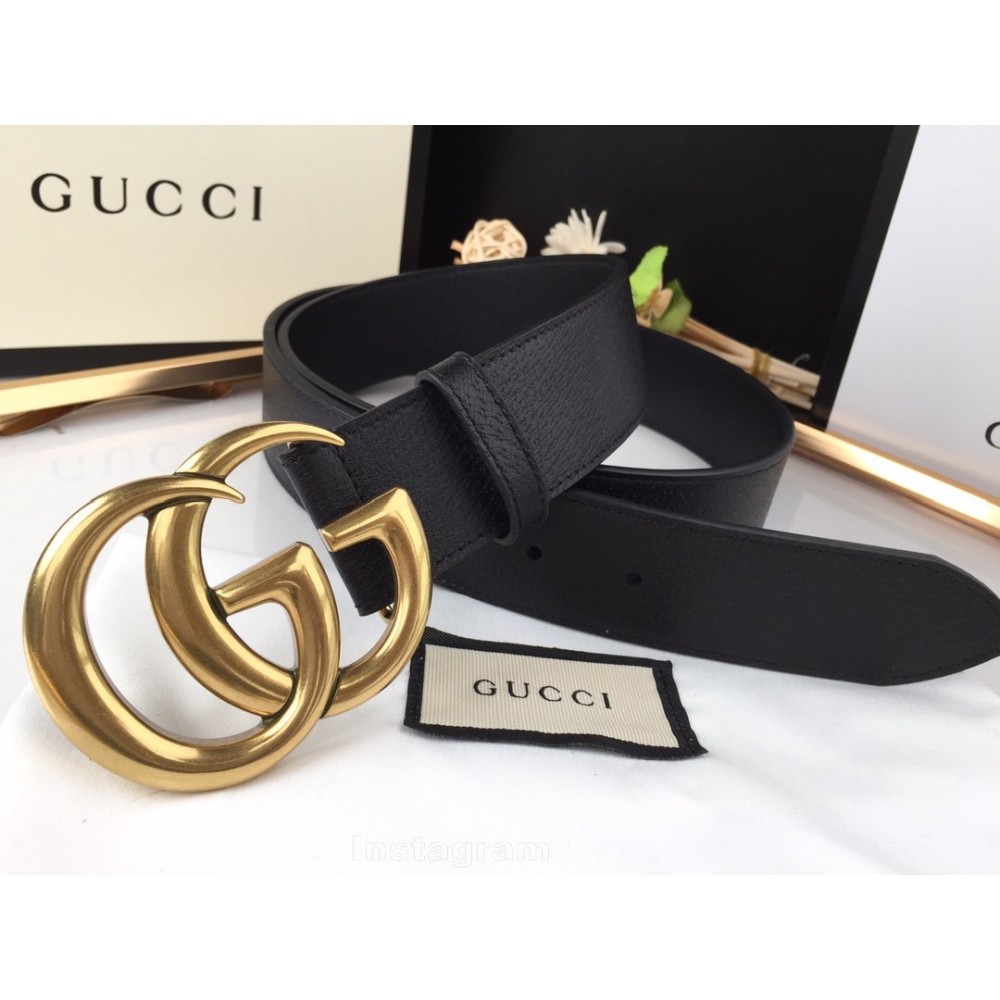 Gucci Fashion Black Calf Gold Gg Buckle 40mm Belts