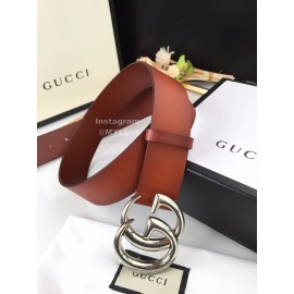 Gucci Fashion Brown Leather Silver Gg Buckle 40mm Belts