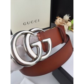 Gucci Fashion Brown Leather Silver Gg Buckle 40mm Belts