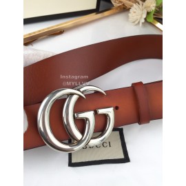 Gucci Fashion Brown Leather Silver Gg Buckle 40mm Belts