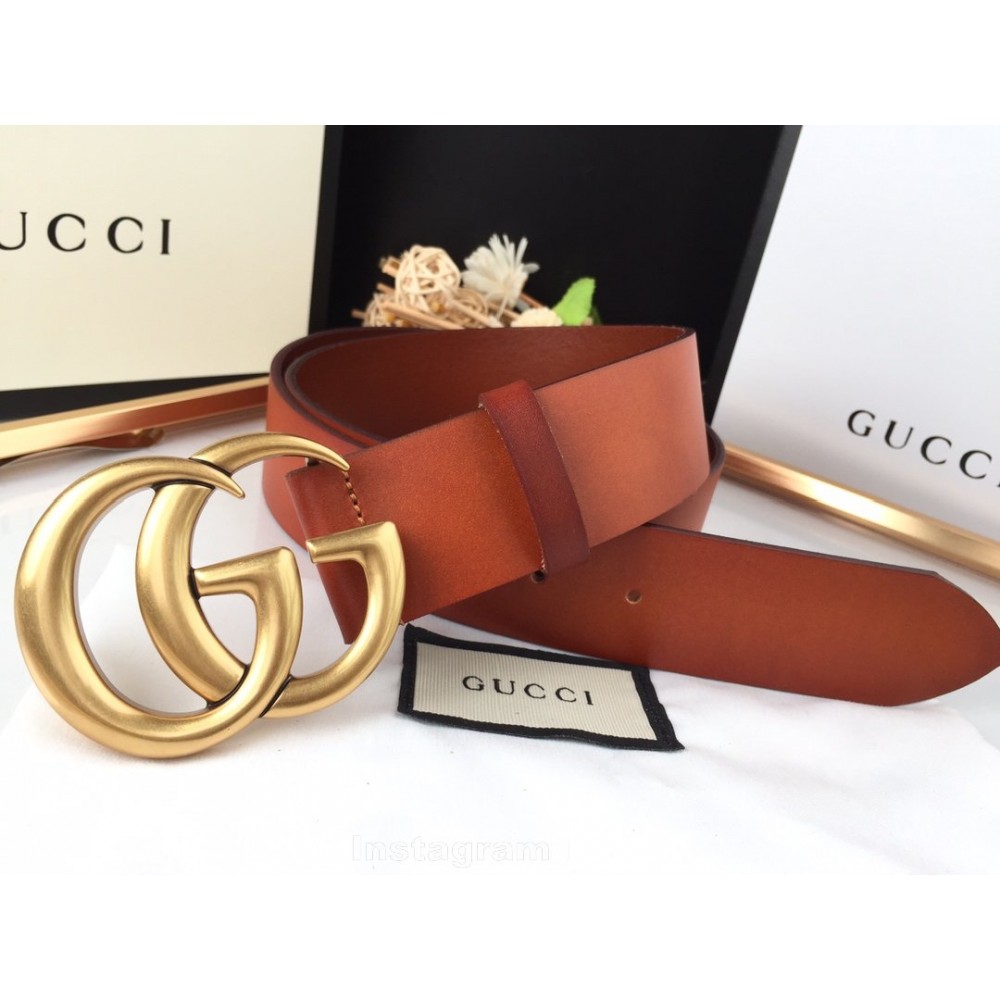 Gucci Fashion Brown Leather Gold Gg Buckle 40mm Belts