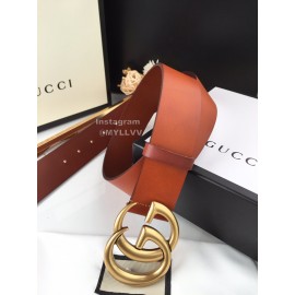 Gucci Fashion Brown Leather Gold Gg Buckle 40mm Belts
