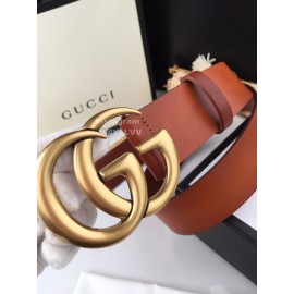 Gucci Fashion Brown Leather Gold Gg Buckle 40mm Belts