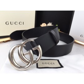 Gucci Fashion Black Leather Silver Gg Buckle 40mm Belts