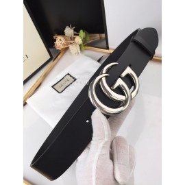 Gucci Fashion Black Leather Silver Gg Buckle 40mm Belts