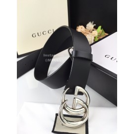 Gucci Fashion Black Leather Silver Gg Buckle 40mm Belts