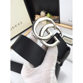Gucci Fashion Black Leather Silver Gg Buckle 40mm Belts