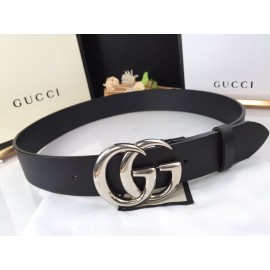 Gucci Fashion Black Leather Silver Gg Buckle 40mm Belts