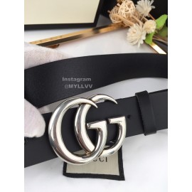 Gucci Fashion Black Leather Silver Gg Buckle 40mm Belts