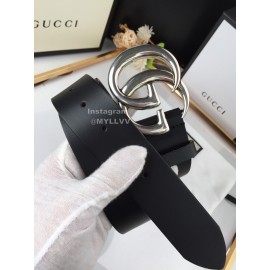 Gucci Fashion Black Leather Silver Gg Buckle 40mm Belts
