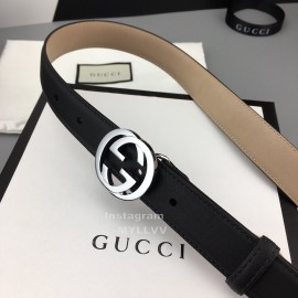 Gucci Fashion Black Calf Silver Gg Buckle 25mm Belts