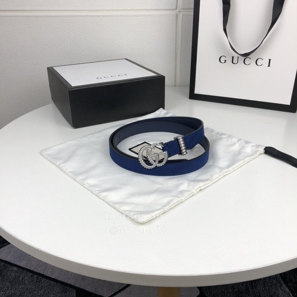 Gucci Retro Blue Leather Gg Buckle 20mm Belts