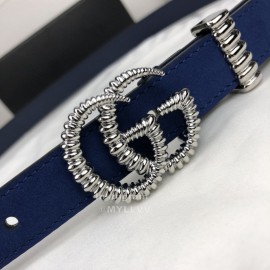 Gucci Retro Blue Leather Gg Buckle 20mm Belts