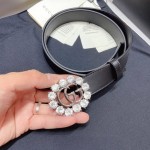 Gucci Soft Calf Gg Buckle 30mm Belts For Women Black