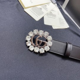 Gucci Soft Calf Gg Buckle 30mm Belts For Women Black