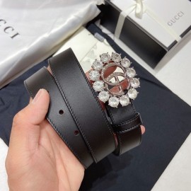 Gucci Soft Calf Gg Buckle 30mm Belts For Women Black