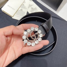 Gucci Soft Calf Gg Buckle 30mm Belts For Women Black