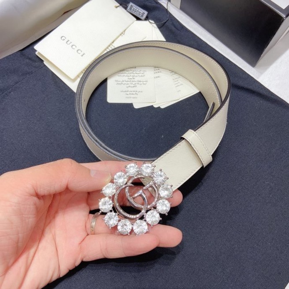 Gucci Soft Calf Gg Buckle 30mm Belts For Women White