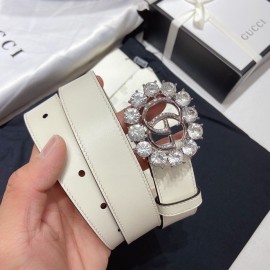 Gucci Soft Calf Gg Buckle 30mm Belts For Women White