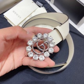 Gucci Soft Calf Gg Buckle 30mm Belts For Women White