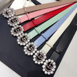 Gucci Soft Calf Gg Buckle 30mm Belts For Women White