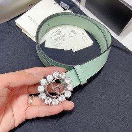 Gucci Soft Calf Gg Buckle 30mm Belts For Women Green