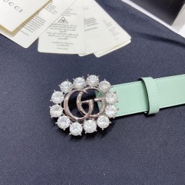 Gucci Soft Calf Gg Buckle 30mm Belts For Women Green