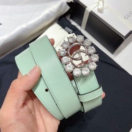 Gucci Soft Calf Gg Buckle 30mm Belts For Women Green