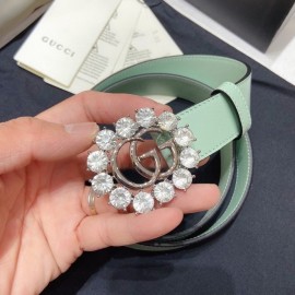 Gucci Soft Calf Gg Buckle 30mm Belts For Women Green