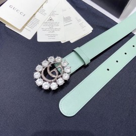 Gucci Soft Calf Gg Buckle 30mm Belts For Women Green