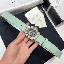 Gucci Soft Calf Gg Buckle 30mm Belts For Women Green