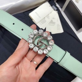 Gucci Soft Calf Gg Buckle 30mm Belts For Women Green
