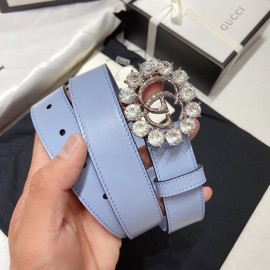 Gucci Soft Calf Gg Buckle 30mm Belts For Women Blue