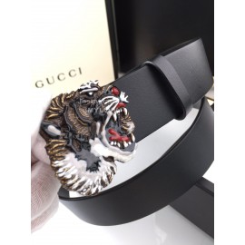 Gucci New Black Leather Tiger Buckle 40mm Business Belts 