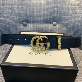 Gucci Fashion Black Calf Gg Thread Buckle Belt