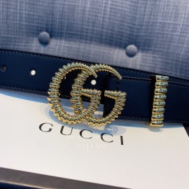 Gucci Fashion Black Calf Gg Thread Buckle Belt