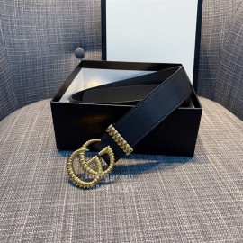 Gucci Fashion Black Calf Gg Thread Buckle Belt