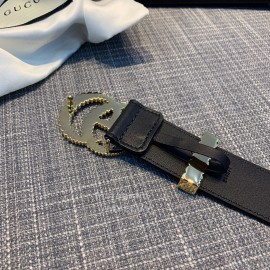 Gucci Fashion Black Calf Gg Thread Buckle Belt