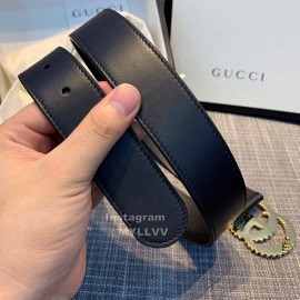 Gucci Fashion Black Calf Gg Thread Buckle Belt
