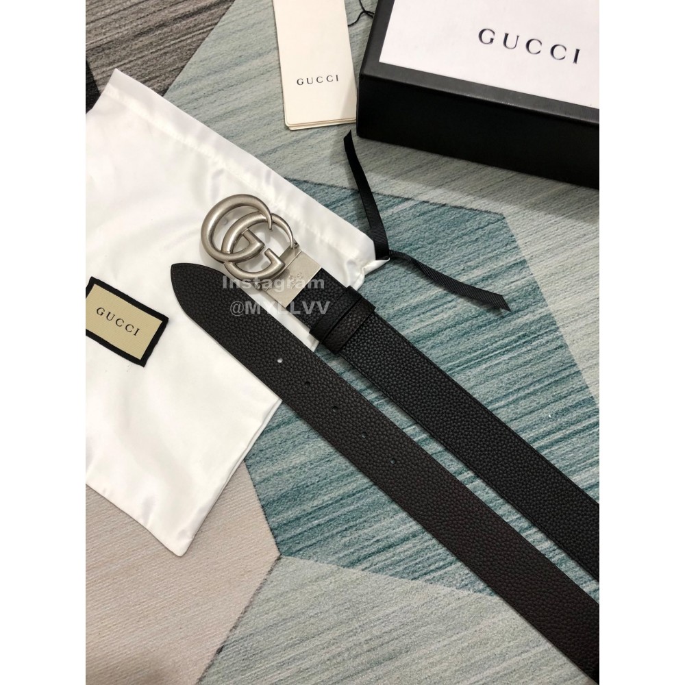 Gucci New Calf Silver Rotating Gg Buckle 37mm Belts 