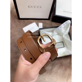 Gucci Fashion Leather Gold Buckle 25mm Belt For Women Brown