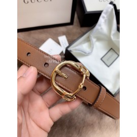 Gucci Fashion Leather Gold Buckle 25mm Belt For Women Brown