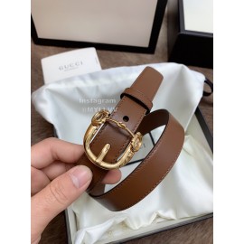Gucci Fashion Leather Gold Buckle 25mm Belt For Women Brown